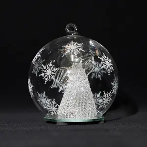 Grosir kustom ornamen pohon Natal Led hangat pencahayaan kaca Cloche dengan Slim dunia natal untuk dekorasi rumah