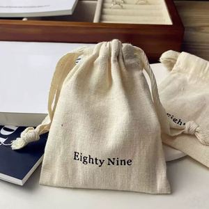 Customized Silk Screen Printing Small Cotton <b>Drawstring</b> Bag Natural Cotton Jewelry <b>Pouch</b> Cotton <b>Pouch</b> With Herringbone String - Product Image 4