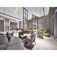 Meubles de hall d'hôtel 5 étoiles, ensemble de canapés en bois massif pour hall d'hôtel avec chaises et table de restaurant et canapé