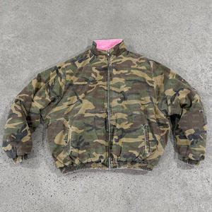 <b>Custom</b> Cotton Canvas Reversible Bomber <b>Jacket</b> Polar Fleece Acid Wash Camouflage Distressed Double Zipper Bulk Men Bomber <b>Jacket</b> - Product Image 1