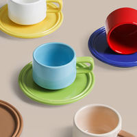 Ensemble tasse à café et soucoupe en céramique 250 ml, tasse bicolore pour café et restaurant, vente en gros