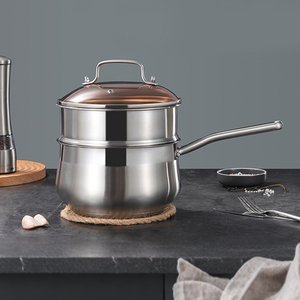 304 Stainless Steel Double Handle Thickened <strong>Steamer</strong> <strong>Pot</strong> Glass Cover Small Size Straight Type For Baby Food Porridge Induction - Product Image 3