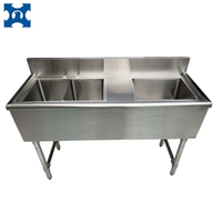 Dapur komersial NSF 304 bak cuci Bar berdiri bebas baja tahan karat dengan 3 bak mandi tiga mangkuk dan kaki bentuk U OEM wastafel bar Inox