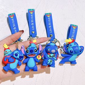 3D Kawaii Anime Keychain đồ chơi dễ thương cao su sáng tạo phim hoạt hình Lilo và khâu Keychain Xe ba lô mặt dây chuyền Keyring bán buôn - Product Image 3