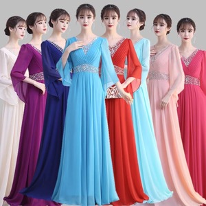 Women's Long V-Neck A-Line Evening Gown Natural Waist Polyester Performance Dress Stage Costume 1 - Product Image 1