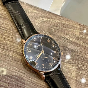 Men's Chronograph Quartz <b>Watch</b> with Black Dial Rose Gold <b>Case</b> and Black Leather Strap for Formal and Casual Wear - Product Image 1