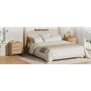 Rattan Nightstand With 3 <b>Drawers</b> 22.8 Wide Curved Wooden Bedside Table Modern <b>Storage</b> <b>For</b> Bedroom Caramel Oak - Product Image 5