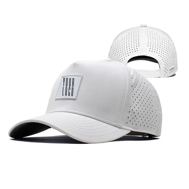 HS41 модная бейсбольная шапка с лазерной резкой и отверстиями, изготовленная на заказ 5 панельных гидро-сетчатых кепок, Стильная кепка-тракер