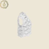 Fabricant de pulls KD, personnalisation OEM ODM, boutons sur le devant, bord festonné, motif argyle, point Elle, pull en tricot crocheté