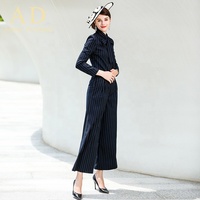 Nœud de col à lacets personnalisé mode élégant rayé costume ensembles pantalon ample haut de gamme mode formelle carrière pantalons costumes