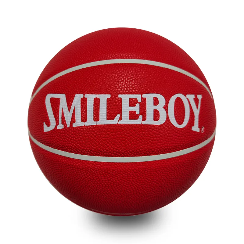 कस्टम रंग और लोगो पाठ बास्केटबॉल लाल गेंद थोक pu चमड़े के बास्केटबॉल