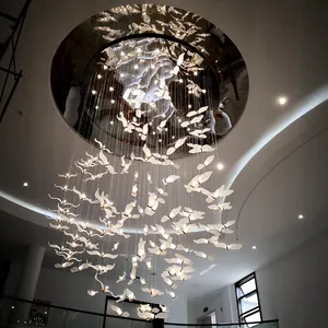 Winkelcentrum moderne decoratieve roestvrij staal glas led luxe grote kroonluchter lamp