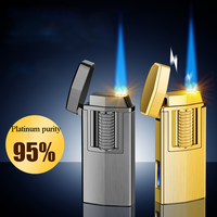 DEBANG Briquet coupe-vent en alliage de zinc de haute qualité avec fenêtre de niveau de gaz visible, rechargeable au gaz, flamme réglable, vente en gros