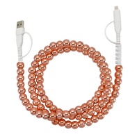 Câble de charge rapide double port Type-C 4-en-1 avec perles d'espacement rondes ondulées dorées en métal pour ordinateur