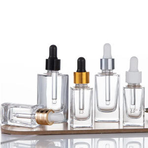 Flacon compte-gouttes en verre carré à fond épais de luxe de 30ml flacon en verre vide d'huile essentielle clair de 20ml flacon cosmétique de sérum pour soins de la peau - Product Image 1