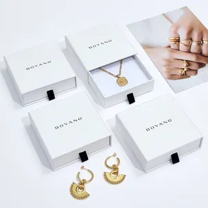 Boyang Custom Printed Luxurious Jewellery Packaging Cardboard Drawer Box Fashion White Jewelry Gift Set Box Packaging