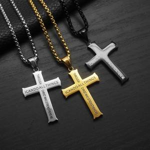Saya dapat melakukan all <span class=keywords><strong>things</strong></span> perhiasan kalung pria liontin Titanium Hip Hop Cross Tricolour Inggris - Product Image 2