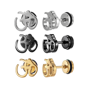 Boucles d'oreilles clous en acier chirurgical 316L avec symbole Om de yoga, plaqué or PVD, étanches, bijoux spirituels Zen Aum pour la vente en gros - Product Image 3