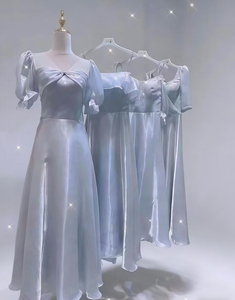 S0213Y Nouvelle <span class=keywords><strong>Robe</strong></span> de <span class=keywords><strong>Demoiselle</strong></span> <span class=keywords><strong>d</strong></span>'<span class=keywords><strong>Honneur</strong></span> Longue Coupe Évasée Taille Naturelle Été Respirante Confortable Couleurs Champagne ou Bleu - Product Image 2