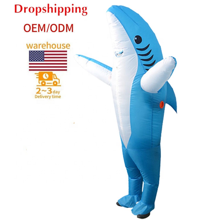 Halloween fancy dress party mascot animal costume adult size full body inflatable shark costume