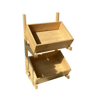 Bamboo Storage Rack Triple Layer Square With Stand For Fruit Vegetable Bread Snack Organization L Size - Product Image 5