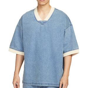 Camiseta de Mezclilla 100% Algodón de Alta Calidad al por Mayor para Hombre, Tendencia de Verano, Transpirable, Holgada, Casual, Talla Grande - Product Image 1