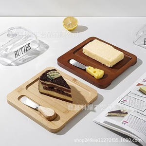 Plato de mantequilla de madera rectangular con tapa para almacenamiento en la cocina, plato para queso, para uso en fiestas - Product Image 3