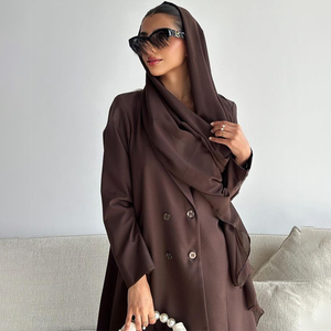 2024 luxe élégant personnalisé dubaï turc <span class=keywords><strong>Les</strong></span> pas cher islamique Abaya Robe tissu lin pour femmes tissu golfe fabrication boutons - Product Image 4