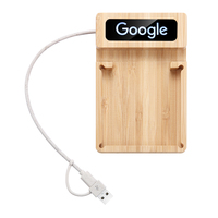 Dispositivos de Carga USB Tipo-C de Bambú Ecológicos, Hub USB Multifunción con Notas Adhesivas y Soporte para Teléfono, Artículos Promocionales