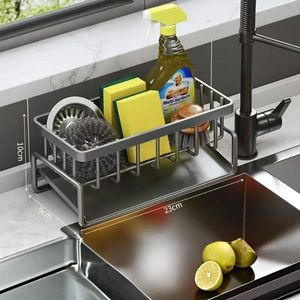 Organizador de encimera de Metal de <span class=keywords><strong>doble</strong></span> nivel moderno, estante de almacenamiento de cocina con tipo de gancho para lavavajillas, fregadero, esponja, cepillo de drenaje - Product Image 3