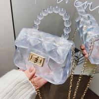 2024 laris tas selempang Mini wanita dompet jeli Pvc populer untuk anak perempuan tas tangan rantai pegangan mutiara