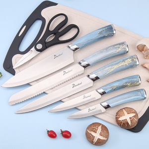 7 Piece Stainless Steel Kitchen Knife Set Gradient <b>Acrylic</b> <b>Block</b> Plastic Handle Cutlery Set for Home Gifting - Product Image 5