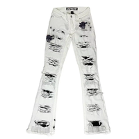DiZNEW Jeans en denim de haute qualité évasés personnalisés, usés, cirés, lavés à l'acide, ourlet brut, coupe super fine, jeans torche pour hommes