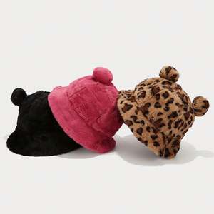 Gorro de Pescador de Terciopelo Suave con Estampado de Leopardo para Invierno, Gorro Cálido para Mujer, de Terciopelo Suave, Piel Sintética, Gorro Tipo Bucket - Product Image 3