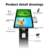 Kiosque de paiement en libre-service à écran tactile sur pied de 15,6/21,5 pouces avec imprimante thermique pour restaurant et commerce de détail