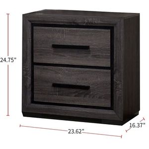 DB Gray <b>Smart</b> <b>Nightstand</b> 1pc 2-Drawers Bedroom Furniture with Black Trim Paper Veneer Two-tone Design - Product Image 5