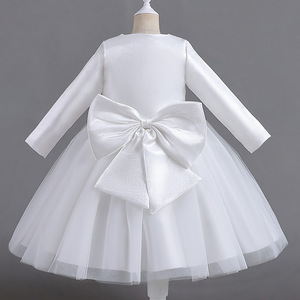 Abito da Battesimo <span class=keywords><strong>per</strong></span> Bambina in Raso con Perline e <span class=keywords><strong>Uncinetto</strong></span>, Stile Principessa, Maniche Lunghe, Lunghezza alla Caviglia, Elegante e Formale - Product Image 5