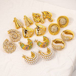Pendientes de Aro de Perla y Circón en Acero Inoxidable Chapado en Oro de 18k, Juego de Joyería de Moda Simple y Colorido, Accesorios para Mujer - Product Image 2