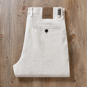 Nuovi <span class=keywords><strong>pantaloni</strong></span> Casual da <span class=keywords><strong>uomo</strong></span> sottili di fascia alta da <span class=keywords><strong>uomo</strong></span> in <span class=keywords><strong>lino</strong></span> puro e morbido e liscio - Product Image 4