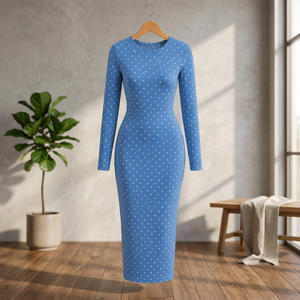 Robe de yoga sans couture en spandex bleu, manches longues, robe moulante de fitness pour la pratique en studio - Product Image 4