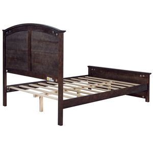 Lit plateforme en bois style campagnard rétro, marron café, structure robuste, lit bas avec sommier intégré - Product Image 4