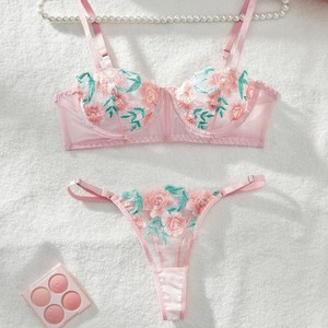 Ensembles de lingerie sexy en dentelle transfrontalière, strings, vente en gros, expédition directe d'usine, lingerie brodée en maille pour femmes - Product Image 2