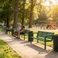 Banc d'extérieur entièrement métallique pour terrains de basketball/tennis, parcs et stades, 2-4 places, grande capacité, avec accoudoirs