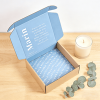 Boîte en carton ondulé personnalisée avec impression intérieure bleu doux, extérieur en carton kraft, emballage pour l'expédition de bougies et de produits parfumés
