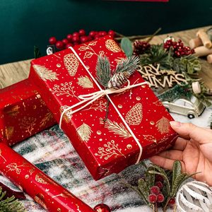 Homeral Christmas Wrapping <b>Paper</b> Roll Red Gold Pine Cone <b>Pattern</b> 17 Inch X 33 Feet Metallic Foil Shine Gift Wrap Design - Product Image 4