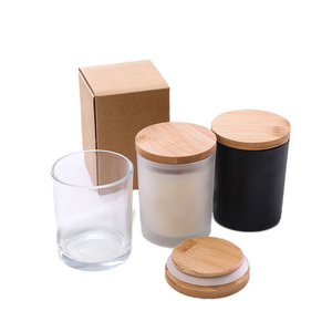 Hot Sale Luxury Matt Black Frosted Glass Candle Jars Container With Wooden Lids For Candle Making