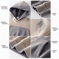 Sweat à capuche pour homme teint par pulvérisation, 360 g/m², lourd, délavé à l'acide, effet vieilli, bords effilochés, style streetwear américain, logo personnalisé