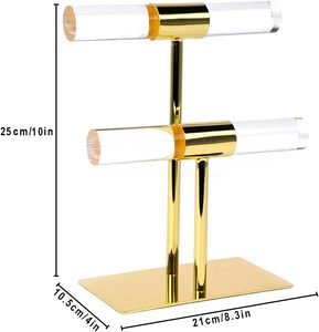 Exhibidor de Joyería, Soporte para Pulseras, Torre de Joyería Acrílica Transparente de 2 Niveles, Exhibidor de Mesa de Metal Dorado - Product Image 1