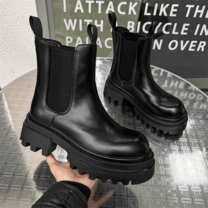 XINZI RAIN <span class=keywords><strong>Bottines</strong></span> à double plateforme en cuir PU noir Bottes <span class=keywords><strong>Chelsea</strong></span> à semelle épaisse à enfiler pour hommes, vente en gros - Product Image 2