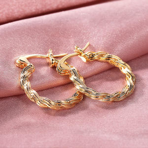 E841 Gold <b>Hoop</b> <b>Earrings</b> Classic Twisted Design Unisex Everyday Wear <b>Fine</b> Jewelry - Product Image 5